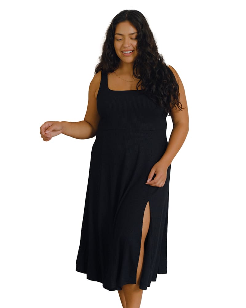 Front of a model wearing a size 2X Frankie Dress in Black by Whimsy and Row. | dia_product_style_image_id:282522